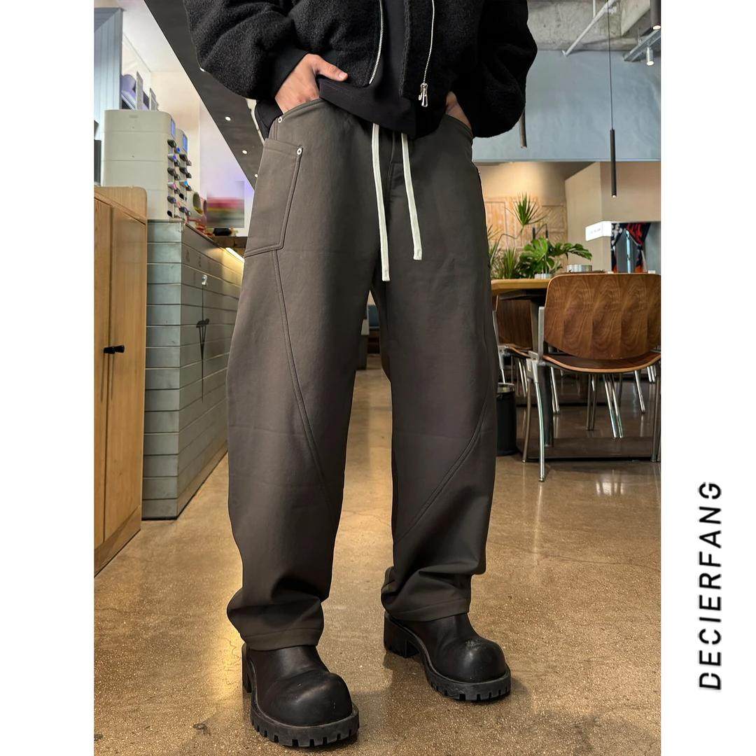 小众复古宽松休闲裤男士潮牌新款秋冬季加厚加绒休闲直筒弯刀男裤,男装,休闲裤,淘宝优惠券,粉丝福利购,淘宝优惠卷