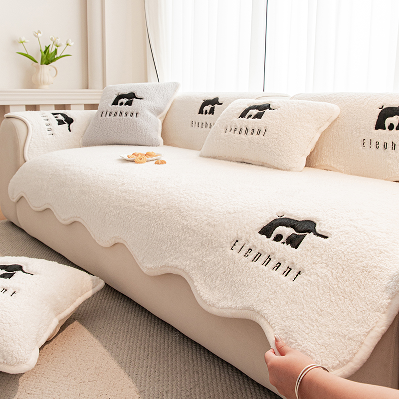 卡通毛绒沙发垫秋冬季轻奢高级感皮沙发坐垫固定防滑加厚沙发盖布
