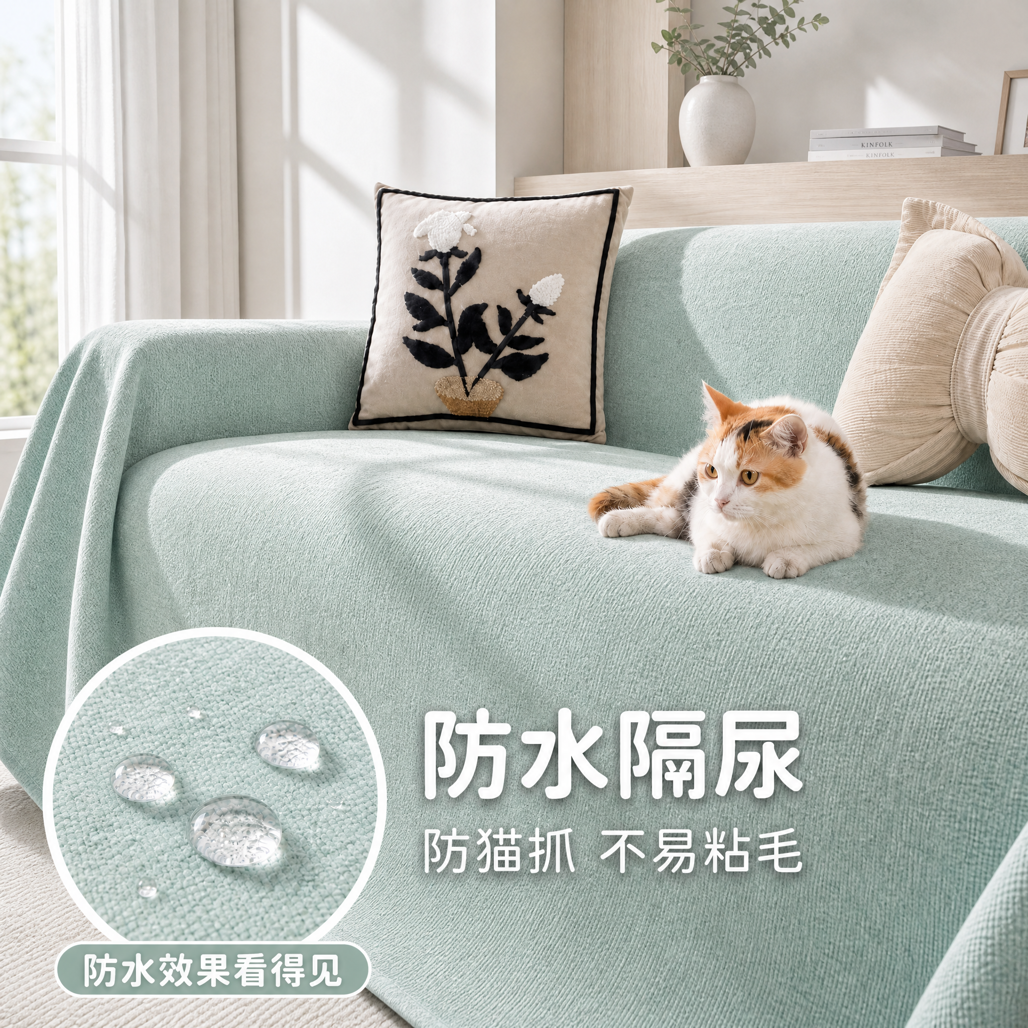夏季科技防水沙发巾隔尿防猫抓不易粘毛沙发盖布防滑一整张全盖毯