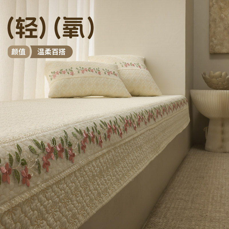 飘窗垫法式复古高定刺绣全棉座垫四季通用卧室阳台坐垫盖布定制图片
