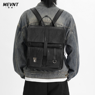 觅旧皮质双肩包男女上班通勤高级感男士电脑背包大学生书包礼物