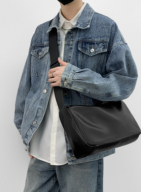 觅旧studio潮牌斜挎包男单肩包男士休闲背包潮流通勤皮质包包6239