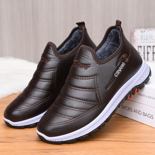 冬季老北京棉鞋男加绒保暖爸爸鞋皮面防寒父亲棉靴加厚防滑二棉鞋