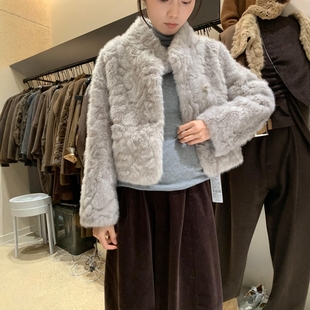 仿皮草短外套女韩国东大门秋冬新款长袖立领单排扣显瘦洋气上衣女