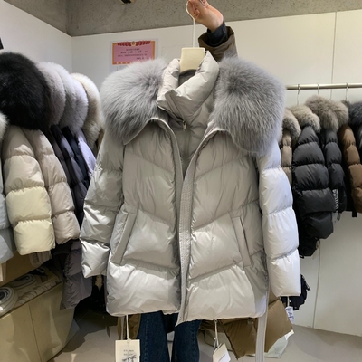 大毛领真毛羽绒服女中长款外套冬