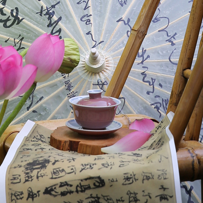 薄胎豇豆红盖碗三件套不烫手