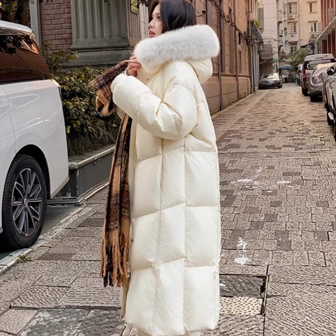 超好看鹅绒羽绒服女25冬新款狐狸毛领奶呼呼显瘦过膝加厚保暖外套