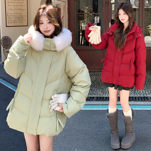 加肥羽绒服女两百斤冬季时尚胖妹大毛领中长款韩版宽松厚保暖外套