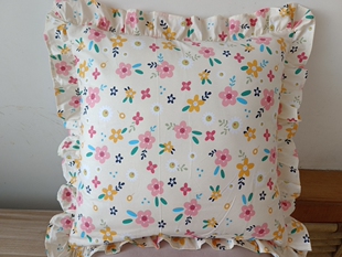 高端田园碎花纯棉靠垫,抱枕套,特色木耳边,腰枕,办公室靠枕不含芯