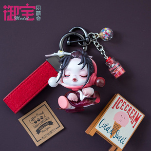 泡泡玛特庭前墨梅汽车钥匙扣SKULLPANDA系列正版包包挂件创意礼品