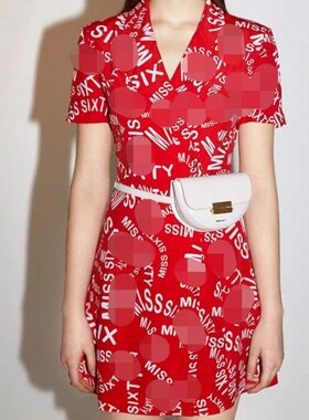 夏V领西装领字母印花连衣裙女602DJ3740000