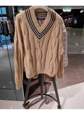 2019冬季V领学院风宽松外穿长袖上衣套头衫毛衣女 694RJ4070000