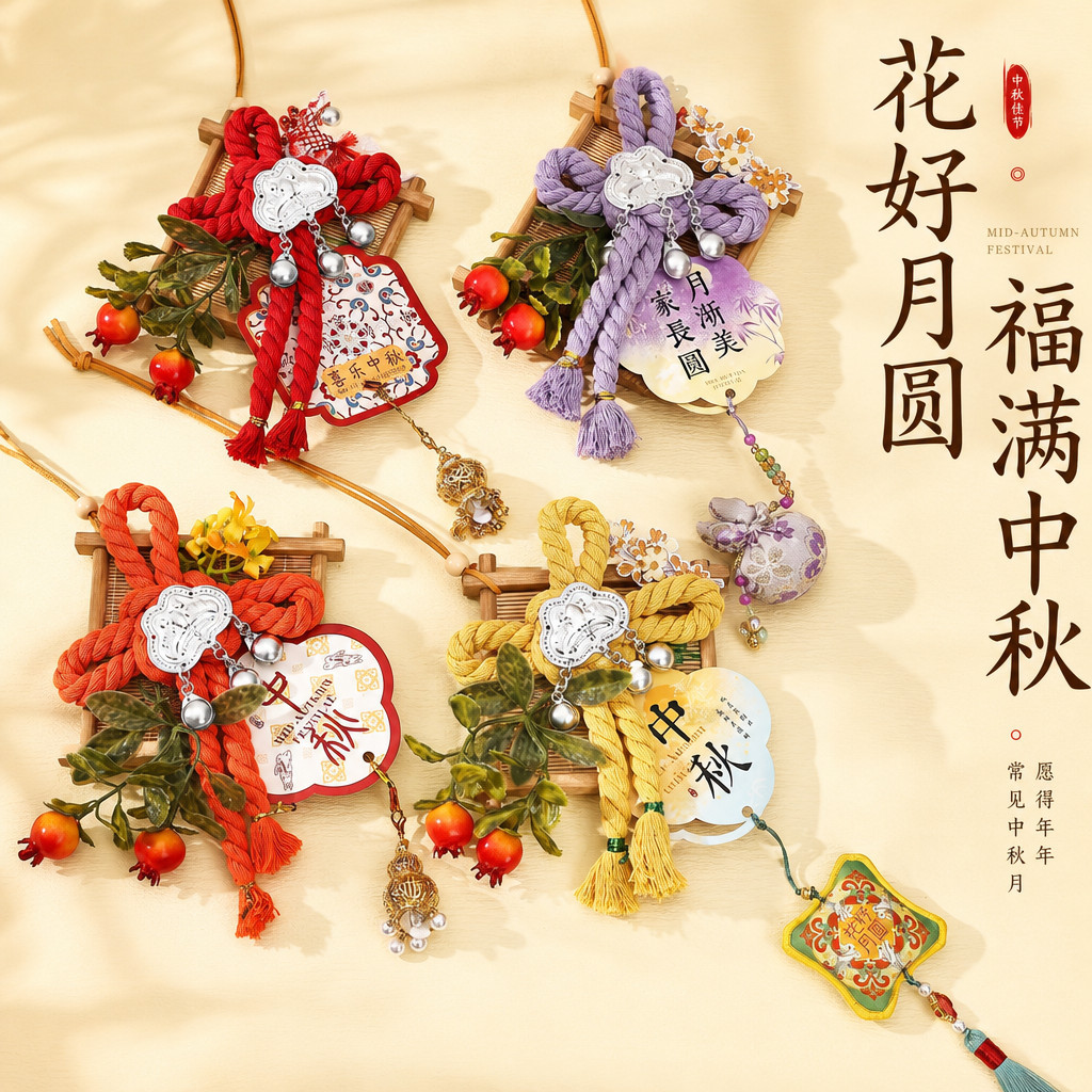 中秋节挂件万字结竹编祈