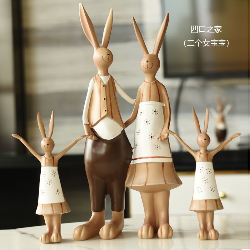 兔子一家四口工艺品摆件