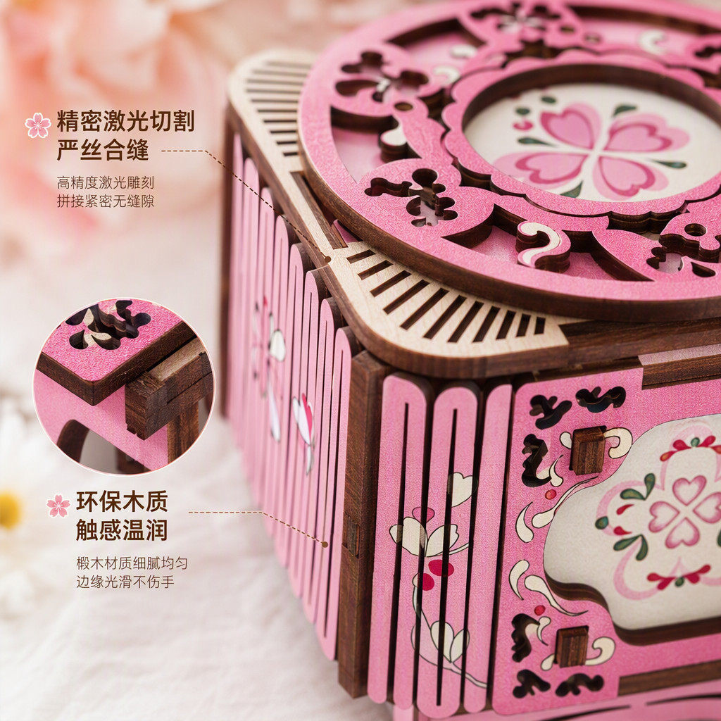 木质 DIY 拼装旋转八音盒手工首饰盒七夕浪漫创意送礼音乐礼物