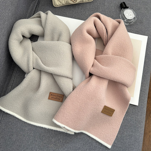 2024新款纯色仿绵羊绒围巾女冬季百搭加厚保暖氛围感针织围脖