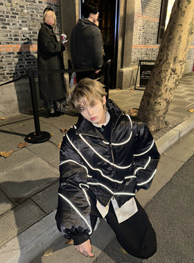 Desaturate 暗夜骑士 M3反光条设计感棉服高级光泽感上衣