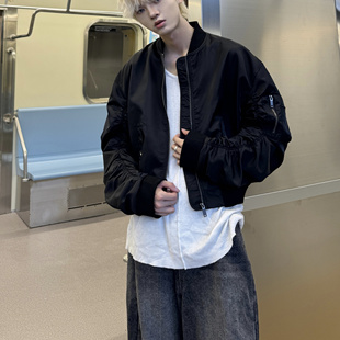 Desaturate24 小众设计复古截短廓形肩章棒球夹克 AW外套秋冬新品