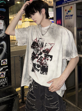 Desaturate 先锋之眼 朋克摇滚复古水洗喷绘印花宽松短袖T恤