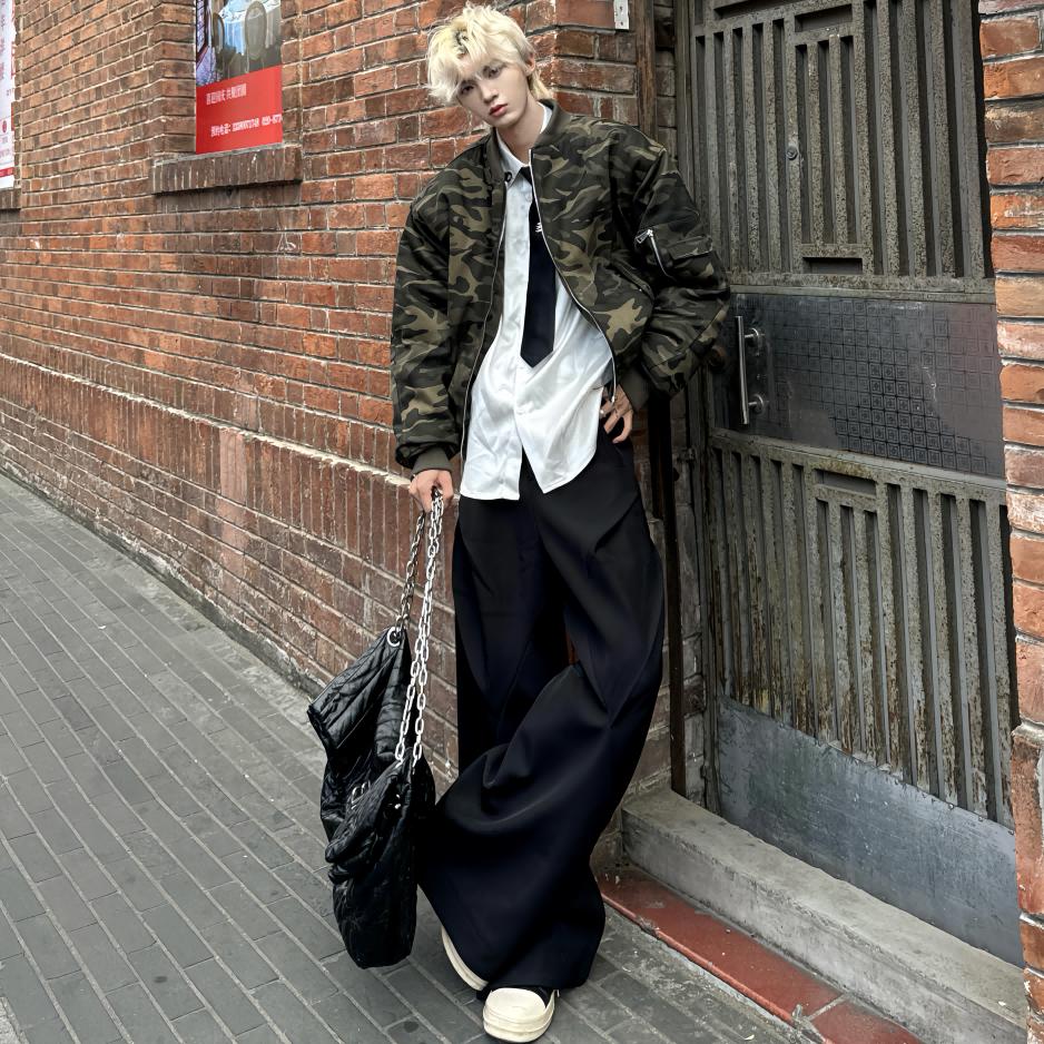 Desaturate重工复古街头迷彩棒球服加厚解构宽松夹克外套棉服男
