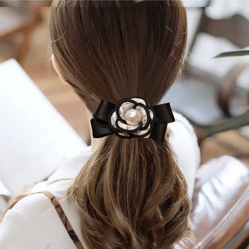 小香风山茶花蝴蝶结发夹