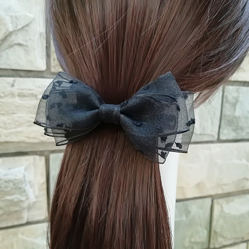 韩版黑色蕾丝蝴蝶结发夹弹簧