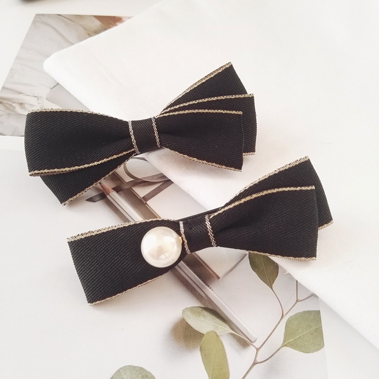 韩国发夹黑色蝴蝶结珍珠弹簧夹顶夹鱼嘴夹刘海夹发前夹头饰简约