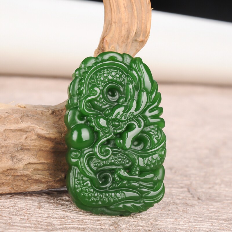 玉玲珑新疆和田玉碧玉龙牌吊坠立体龙保平安生肖属龙挂件玉牌