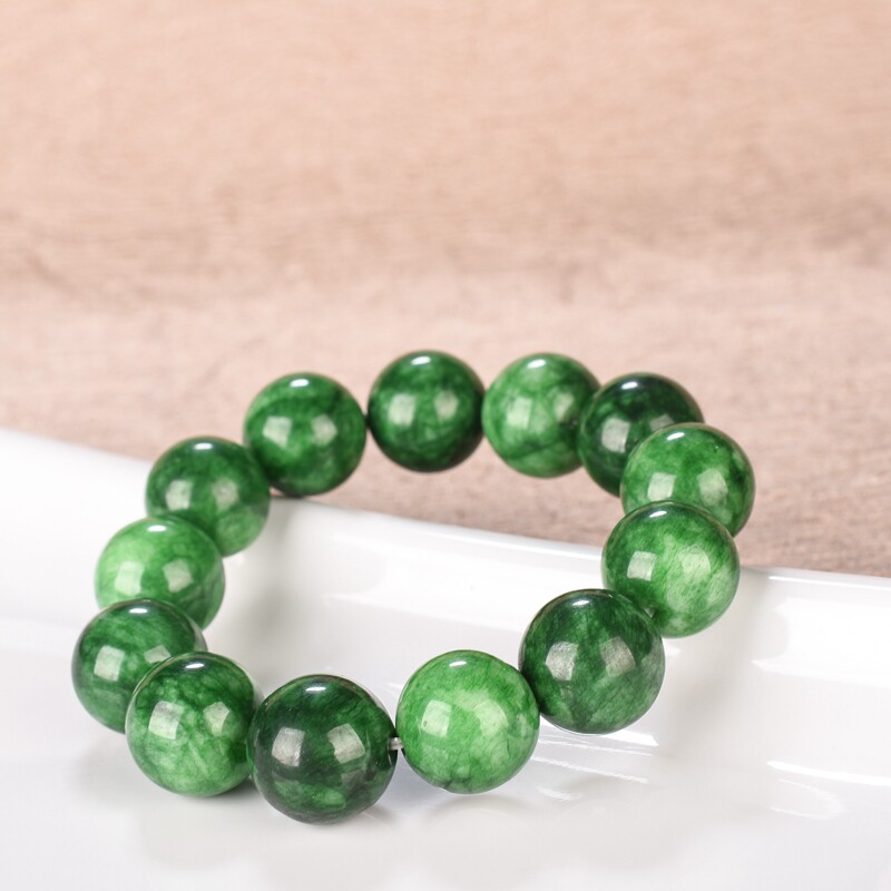 玉玲珑珠宝翡翠干青手串翠绿色手链玉石手饰男女款转运珠百搭清新