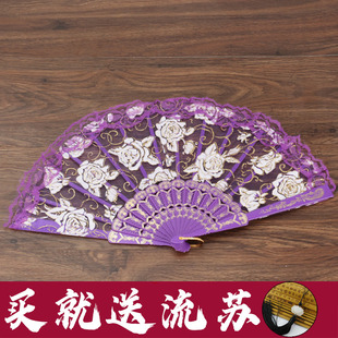 工艺折扇 咏春舞蹈扇 玫瑰蕾丝花边扇子 礼品装饰扇 婚礼