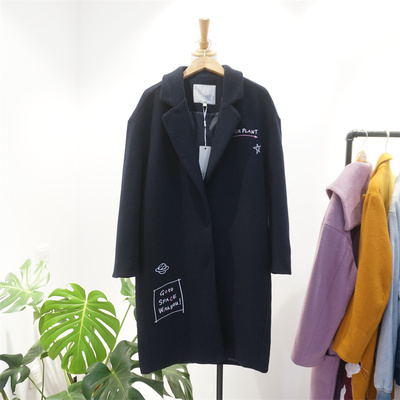 国内单 刺绣中长款毛呢外套 含51.2羊毛呢子大衣 绣花