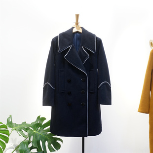 国内单 学院风毛呢大衣 正肩显瘦西装领中长款双排扣女呢子外套