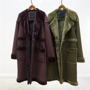 内里全毛戗驳领麂皮绒外套 皮毛一体大衣中长冬季新品仿皮草外套