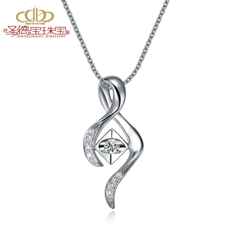 Shengdebao Pt950 Platinum Pendant Necklace Diamonds Set silk ribbon Design Platinum Pendant love First Kissin the Jewelry/Diamond/Jade/Gold , Diamond Jewelry (New) , Choker  category - from Buy2taobao.com to provide professional Taobao agent buy service