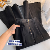 水洗牛仔鱼尾半身裙女辣妹包臀高腰a字裙荷叶边中长款 气质裙子潮