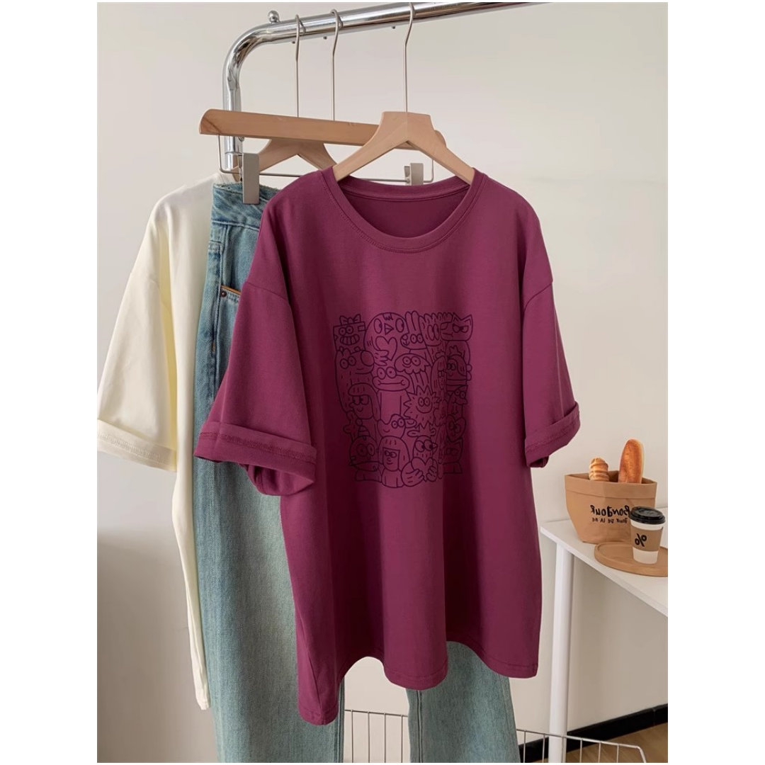 산후수유를 위한 레트로 면 수유탑 나들이를 위한 패셔너블한 엄마스타일 산후 티셔츠