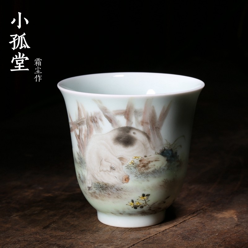 景德镇小孤堂 粉彩 霜尘作 诸事如意 猪年粉彩杯 纪念杯