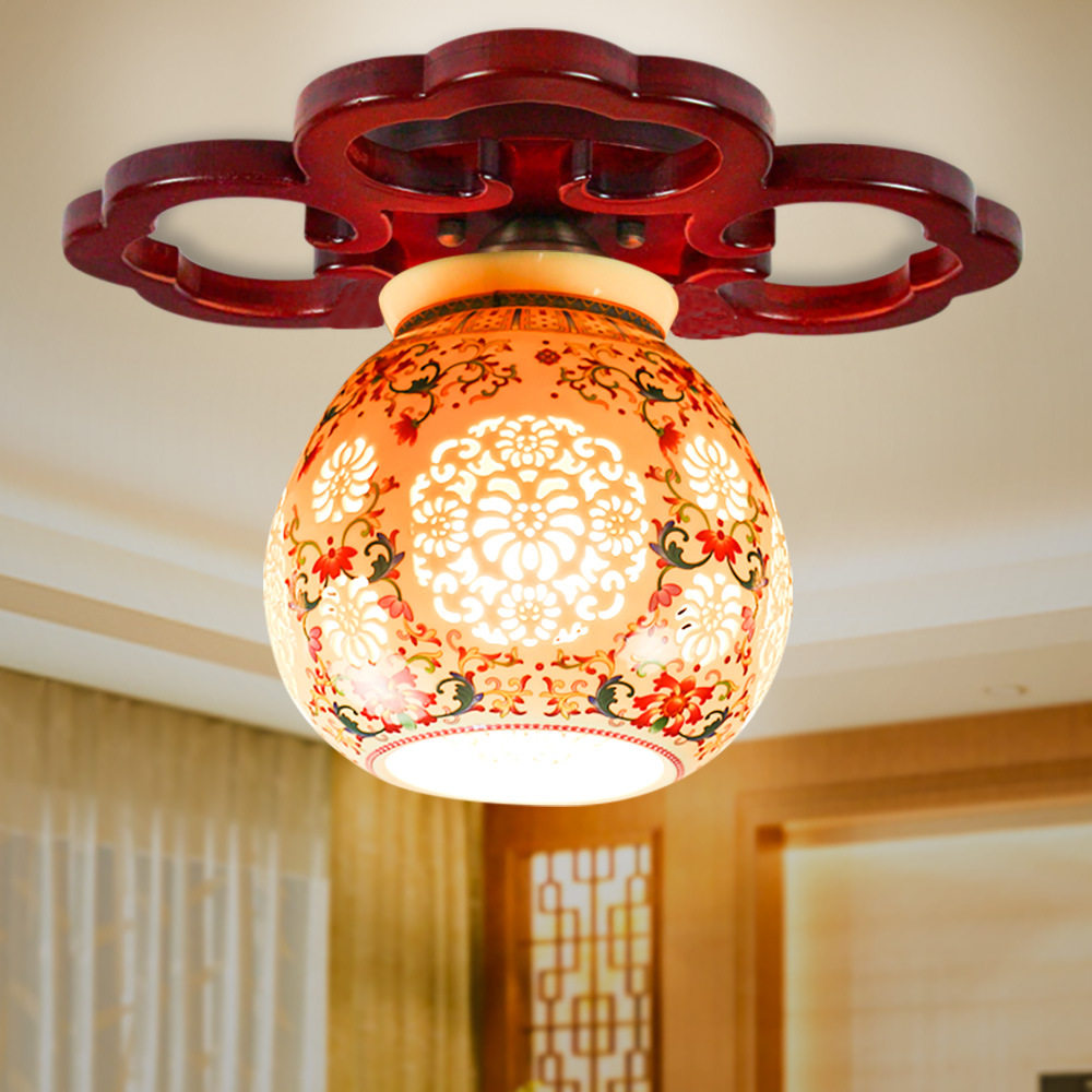 新中式陶瓷led古典过道吸顶灯 仿古楼梯玄关阳台门厅入户单头顶灯