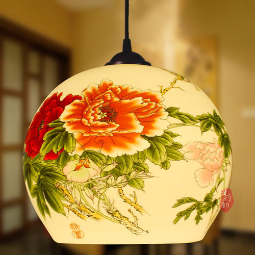 陶瓷书房过道中式青花粉彩吊灯