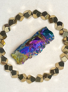 temu希音tk跨境爆款手链切面黄铜矿手串欧美热卖切面弹力几何造型