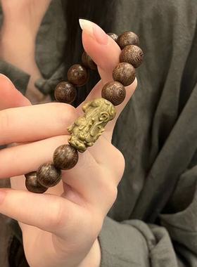 天然优质实木貔貅串珠手串男女文玩佛珠男女款中国风古风木质配饰