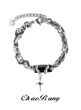 跨境黑钻星体缠绕钛钢手链男时尚高级简约冷淡简约手饰女饰品