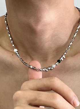 拼接钛钢项链男潮嘻哈小众高级设计感帅气锁骨链男士冷淡风配饰男