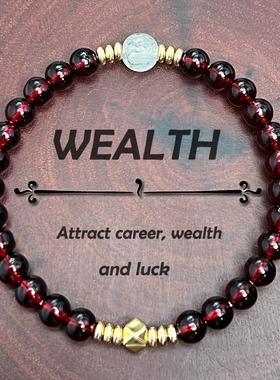 跨境仿爆款红玛瑙手链财富吸引力手链金珠手链女士时尚珠宝手串