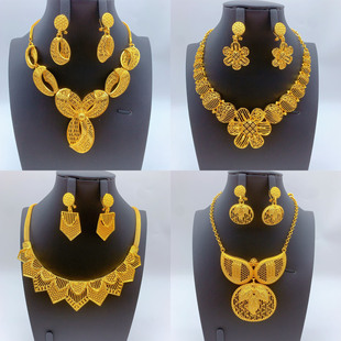 两件套合金饰品尼日利亚迪拜项链耳环新娘结婚宴会首饰Jewelr跨境