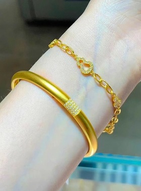 新款24k黄金手镯点钻泥鳅背素圈999金古法传承心径手环3d仿金送礼