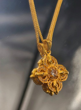 爆款古法沙金镂空镶钻爆闪十字架金刚杵吊坠子精致项链新款雕花朵