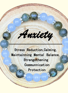 temu希音TK跨境爆款手链天然黑闪光石蓝玻璃减压平静心理平衡能量