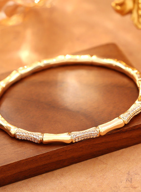 跨境爆款欧美时尚精致竹节手镯女轻奢小众设计超闪锆石气质手饰女