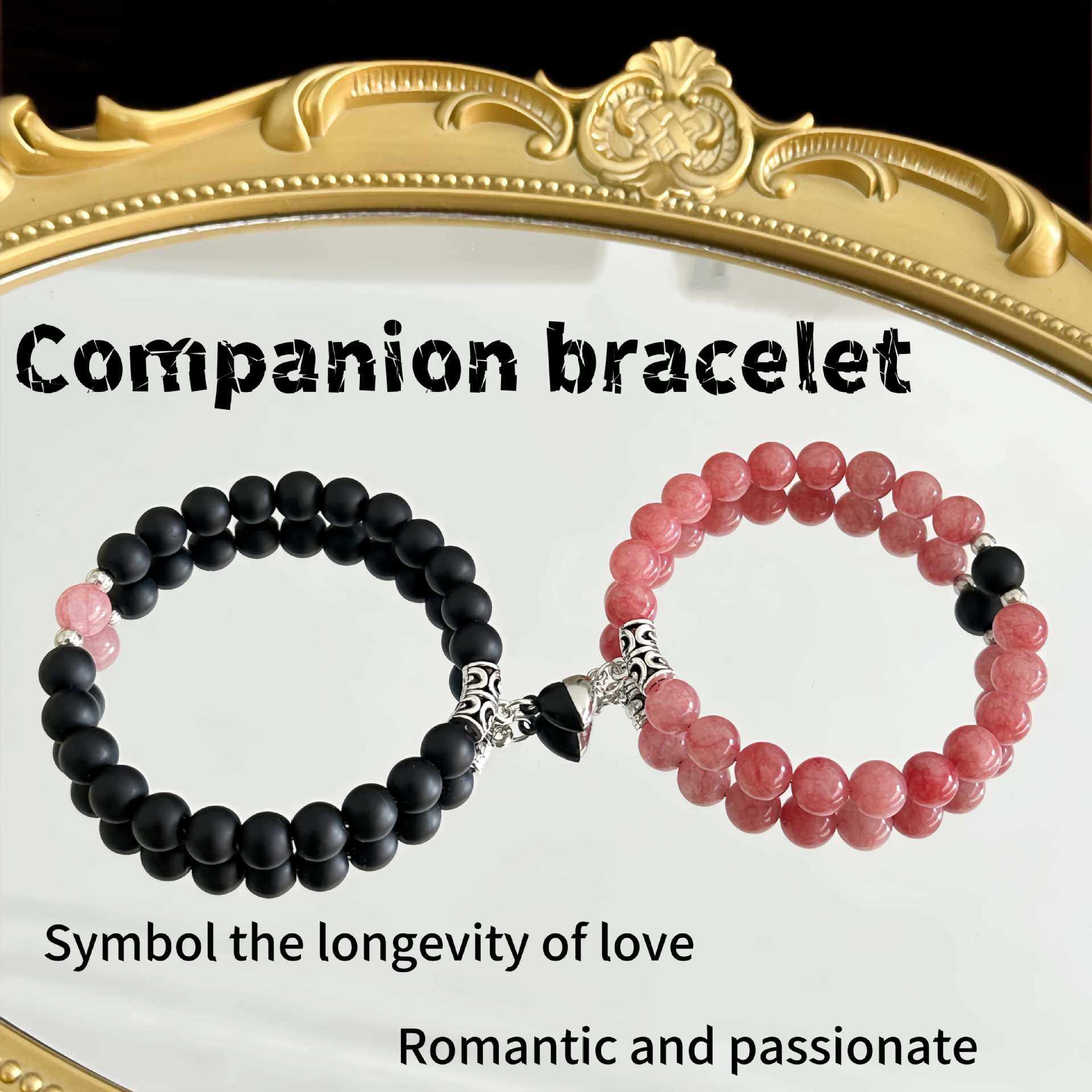 跨境爆款磨砂红纹石玉髓情侣手链心形磁铁相吸水晶天然石手链,饰品/流行首饰/时尚饰品新,手链,淘宝优惠券,粉丝福利购,淘宝优惠卷